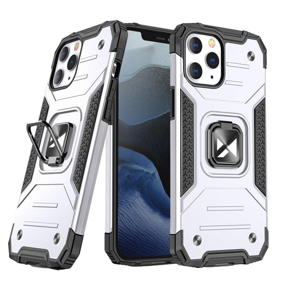 Wozinsky Ring Armor-etui for iPhone 14 Pro pansrede deksel magnetisk holder ring sølv