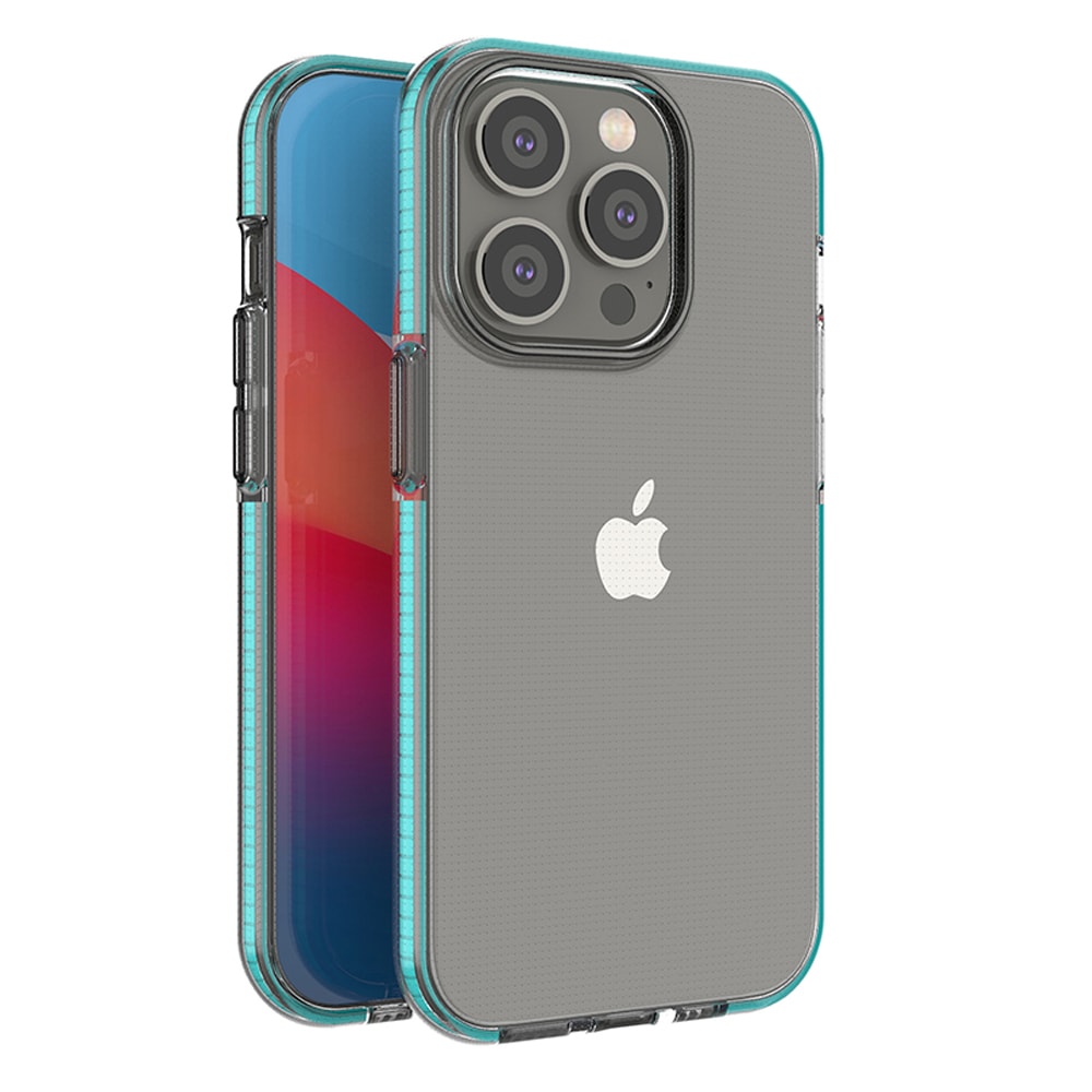 Spring Case-etui for iPhone 14 Pro silikonetui med ramme lyseblå