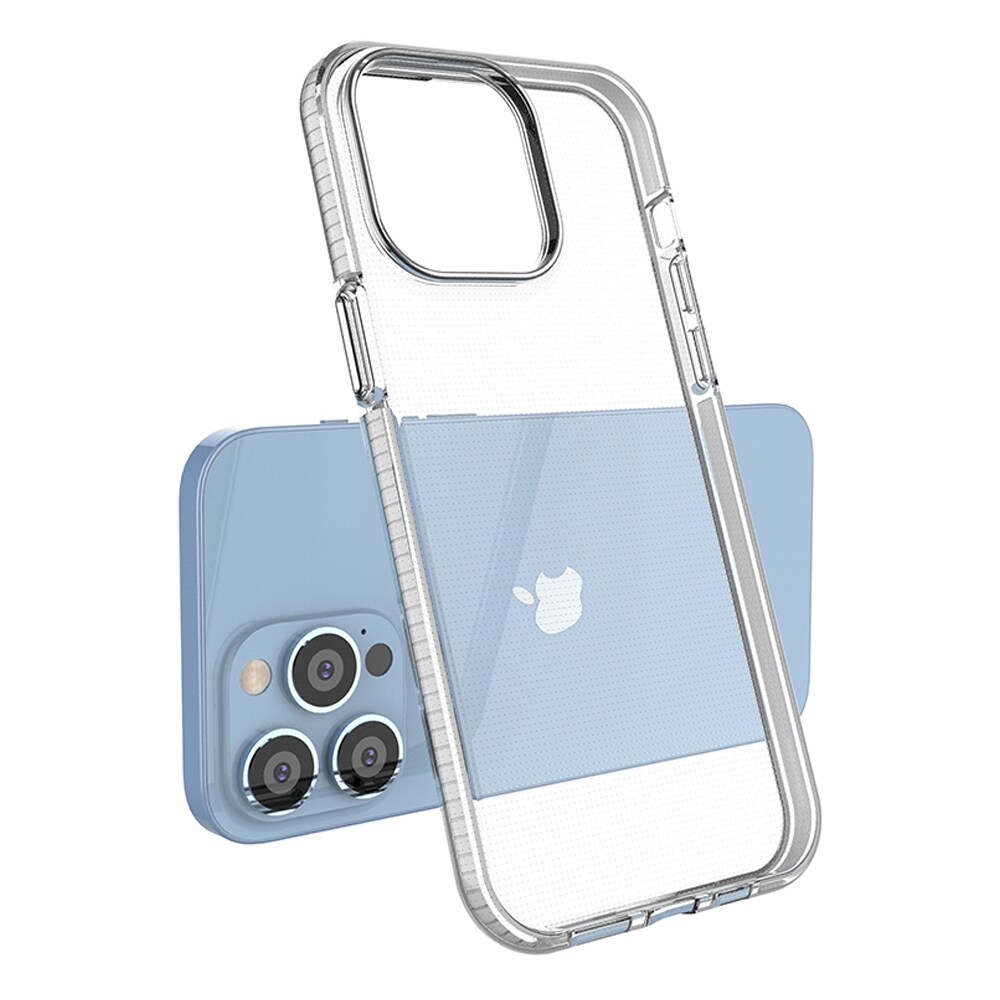 Fjærveske for iPhone 14 Pro Max silikondeksel med ramme lyseblå
