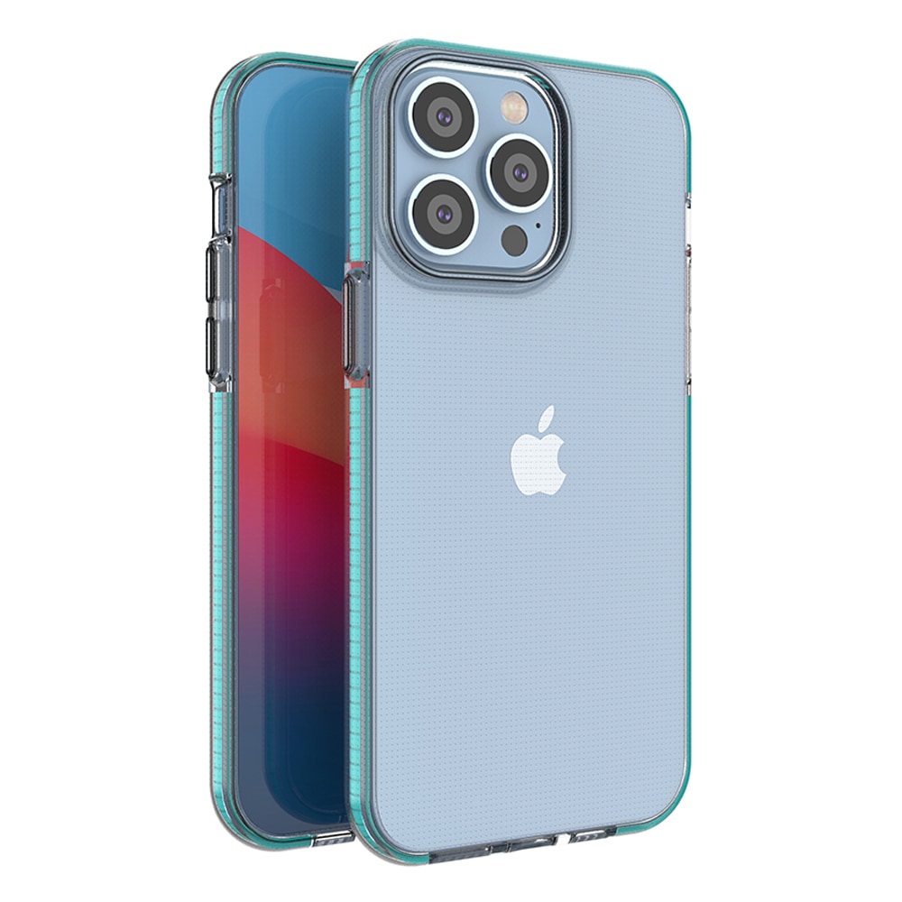 Fjærveske for iPhone 14 Pro Max silikondeksel med ramme lyseblå