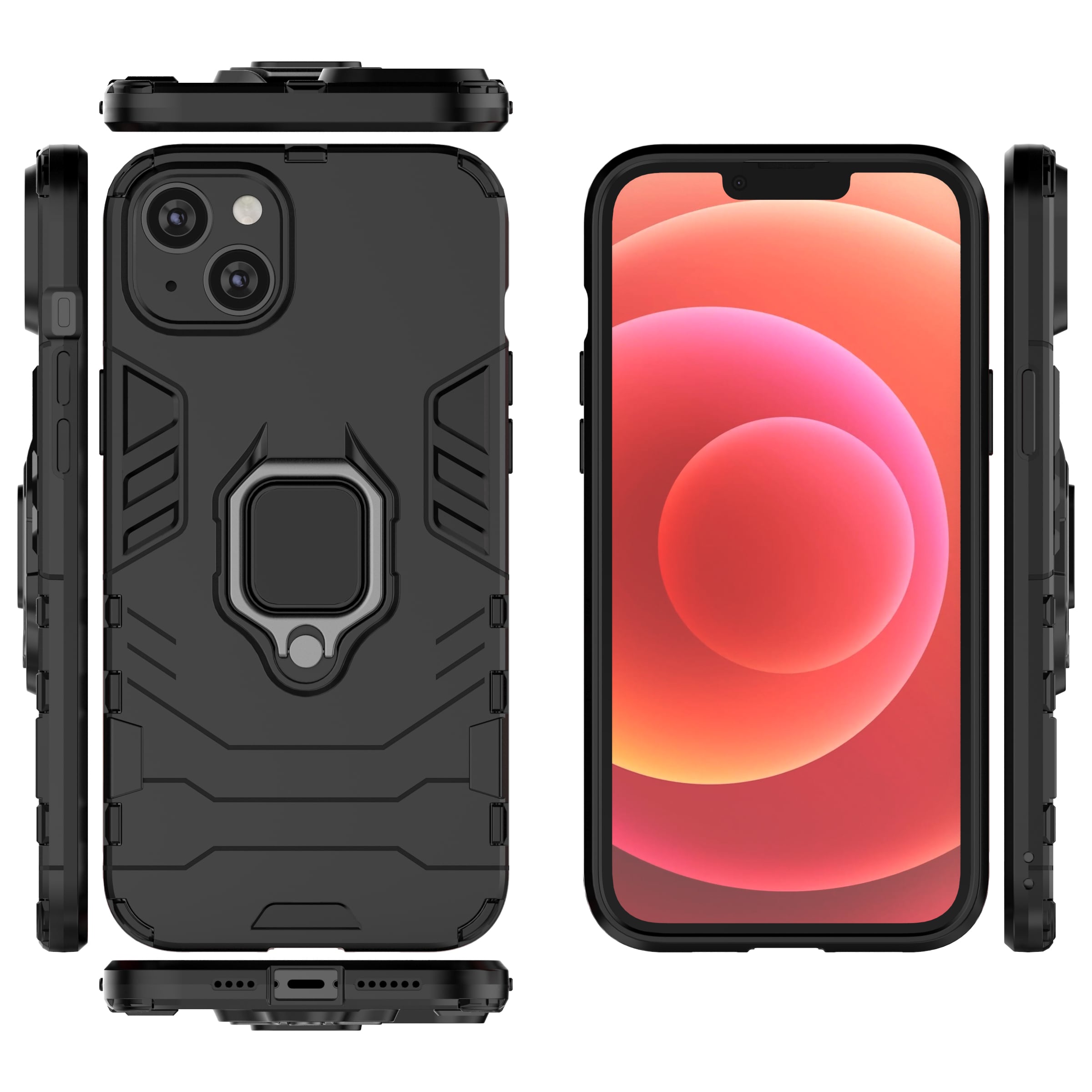 Ring Armor-etui for iPhone 14 Pro Max pansrede deksel magnetisk holderring svart