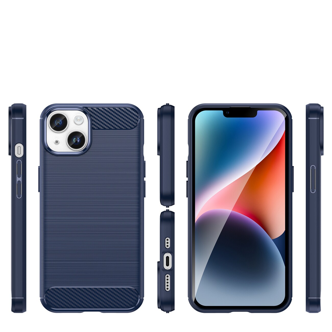 Carbon Case for iPhone 14 Plus fleksibelt gel bakdeksel blå