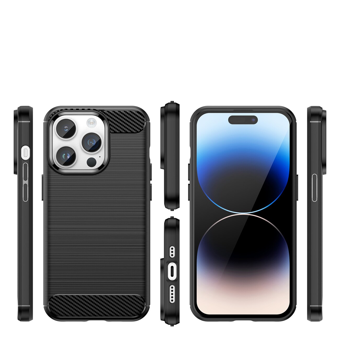 Carbon Case iPhone 14 Pro fleksibelt gel bakdeksel svart