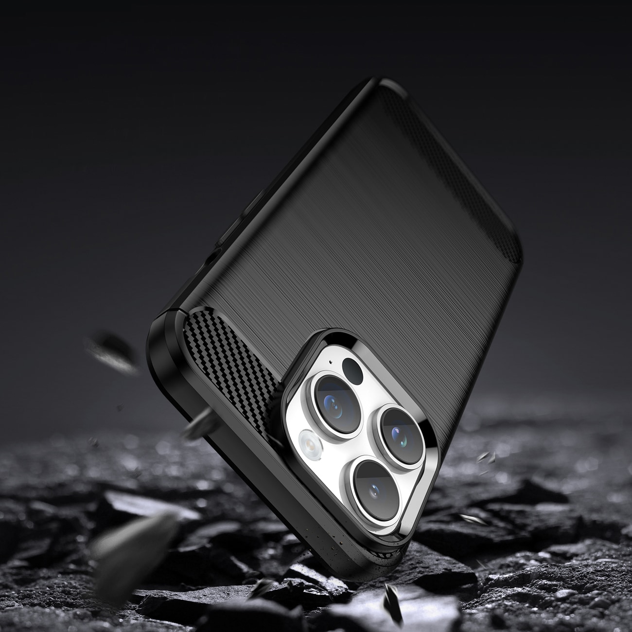 Carbon Case iPhone 14 Pro fleksibelt gel bakdeksel svart
