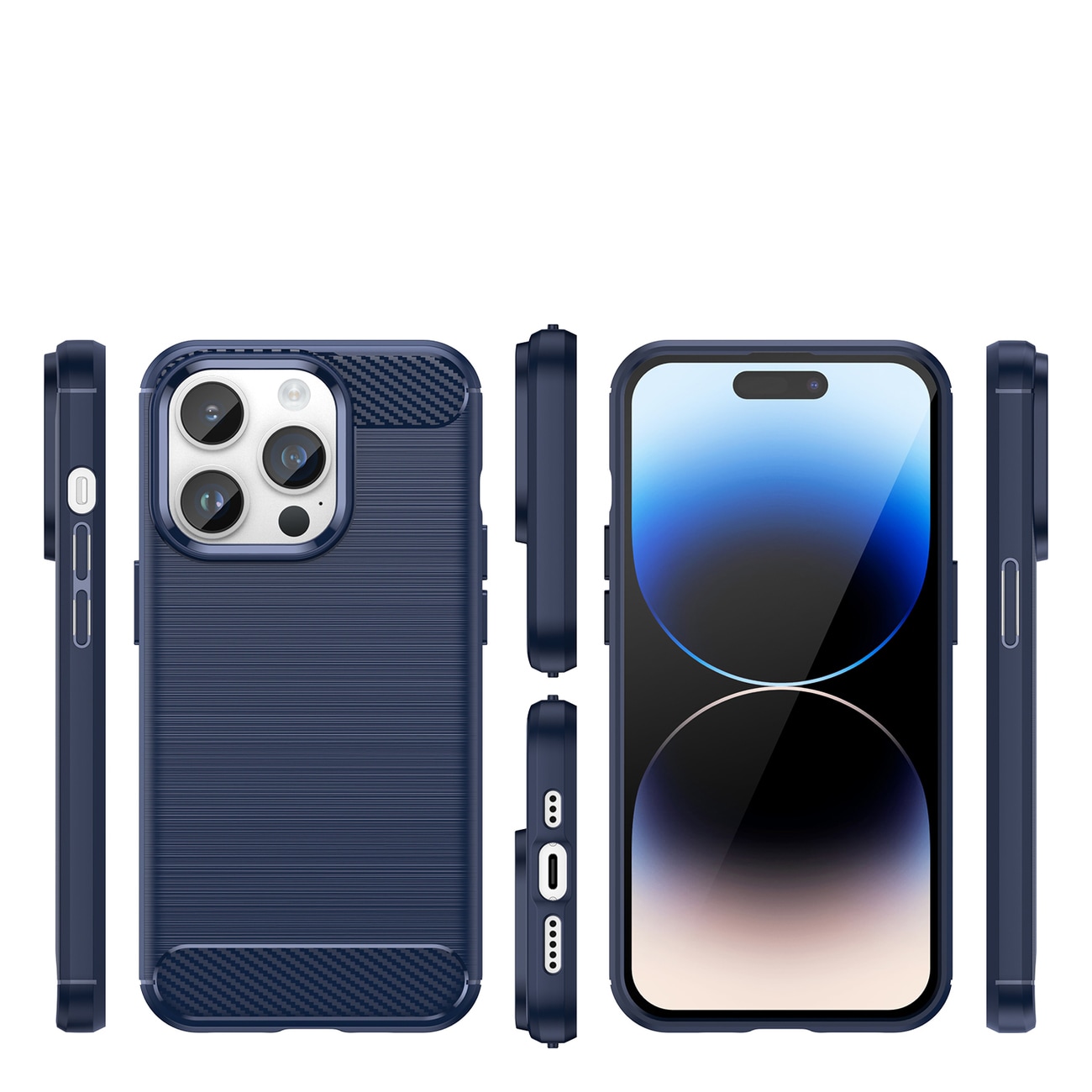 Carbon Case for iPhone 14 Pro Max fleksibelt gel bakdeksel blå