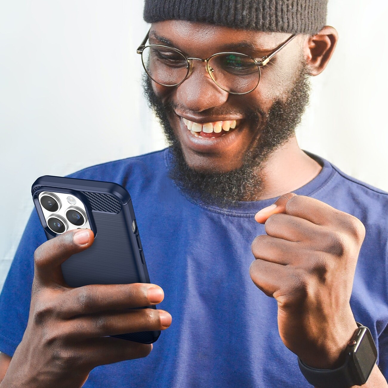 Carbon Case for iPhone 14 Pro Max fleksibelt gel bakdeksel blå