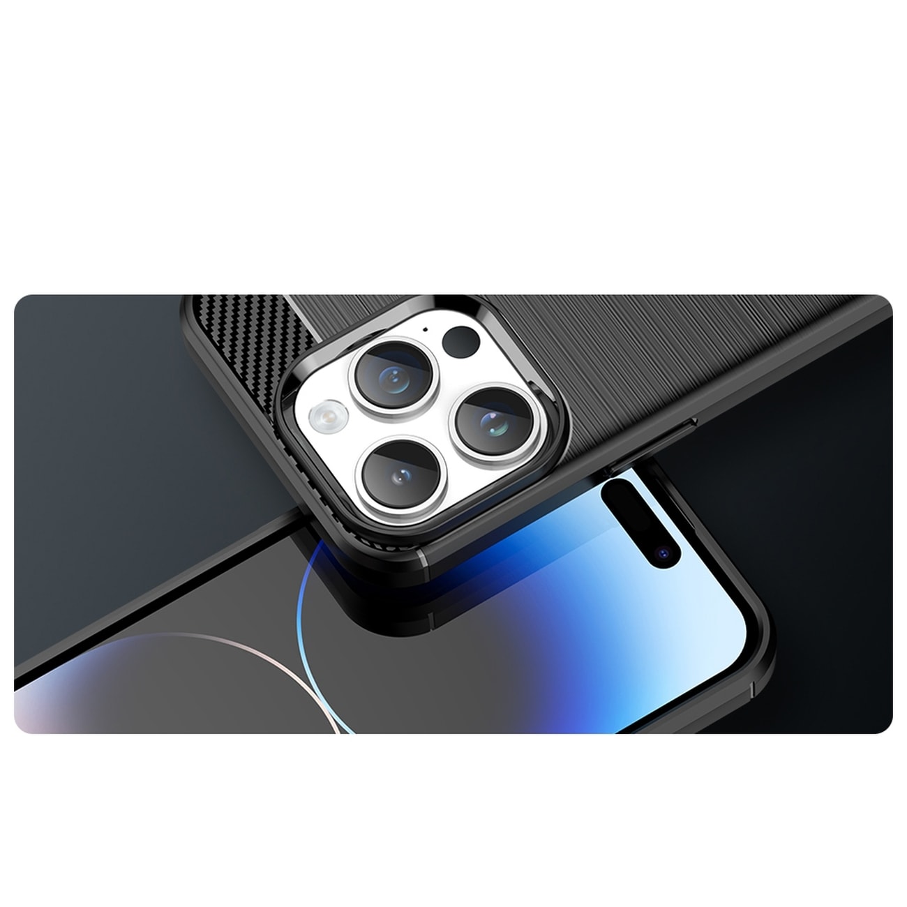 Carbon Case for iPhone 14 Pro Max fleksibelt gel bakdeksel blå