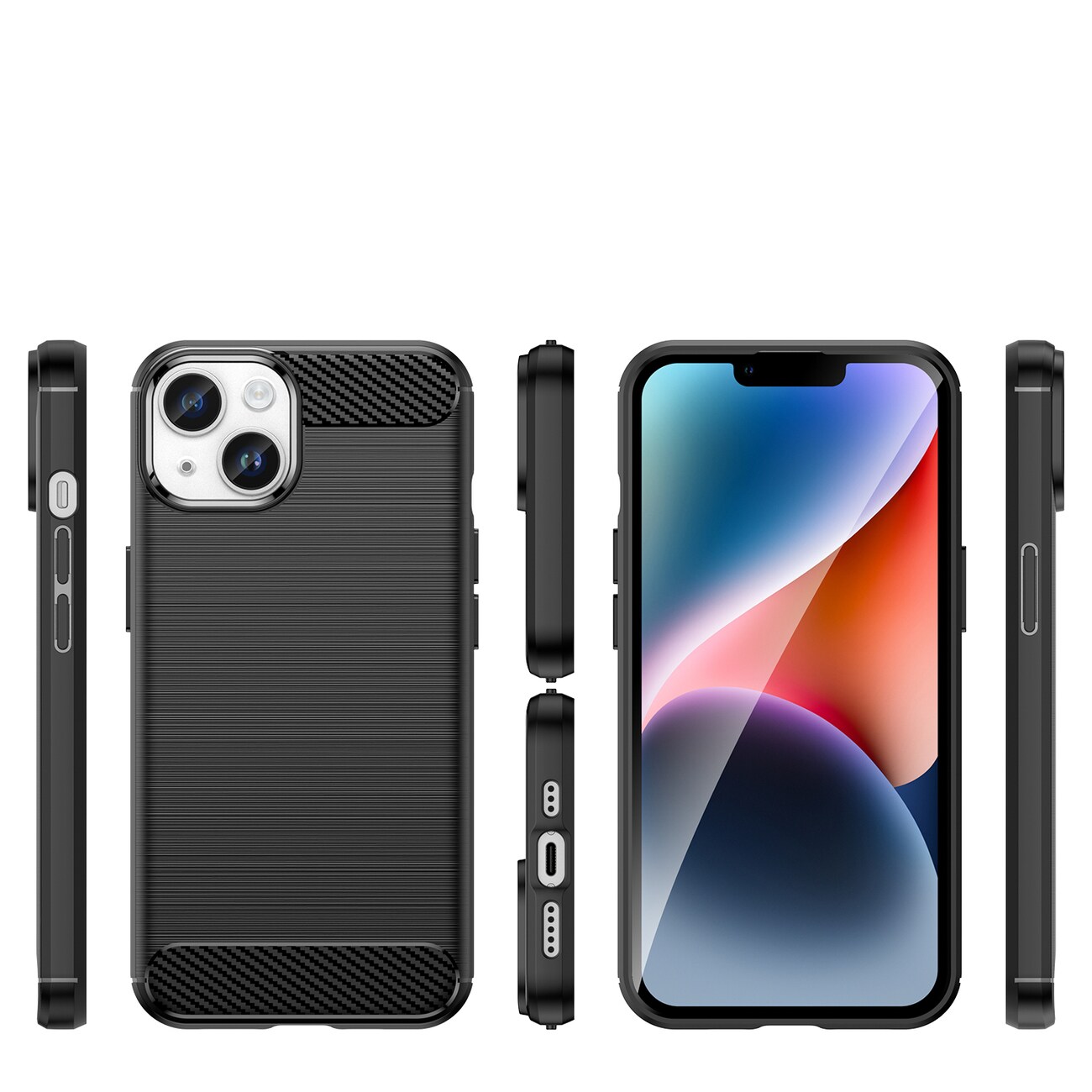 Carbon Case for iPhone 14 Plus fleksibelt gel bakdeksel svart