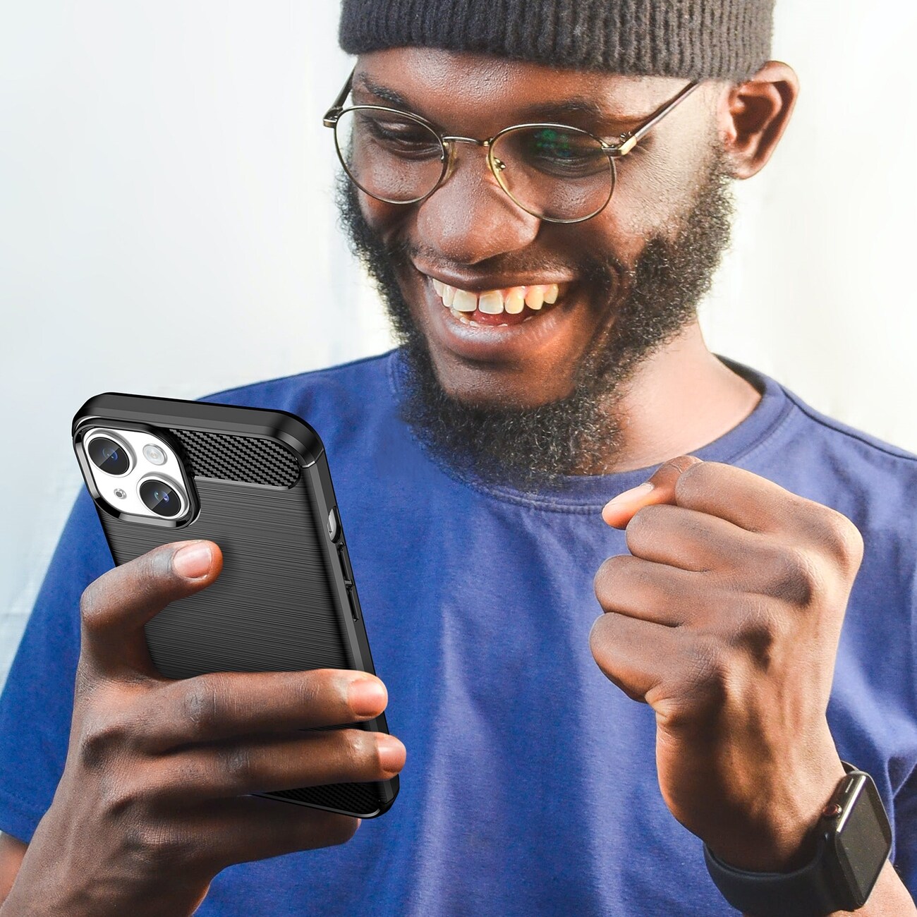 Carbon Case for iPhone 14 Plus fleksibelt gel bakdeksel svart