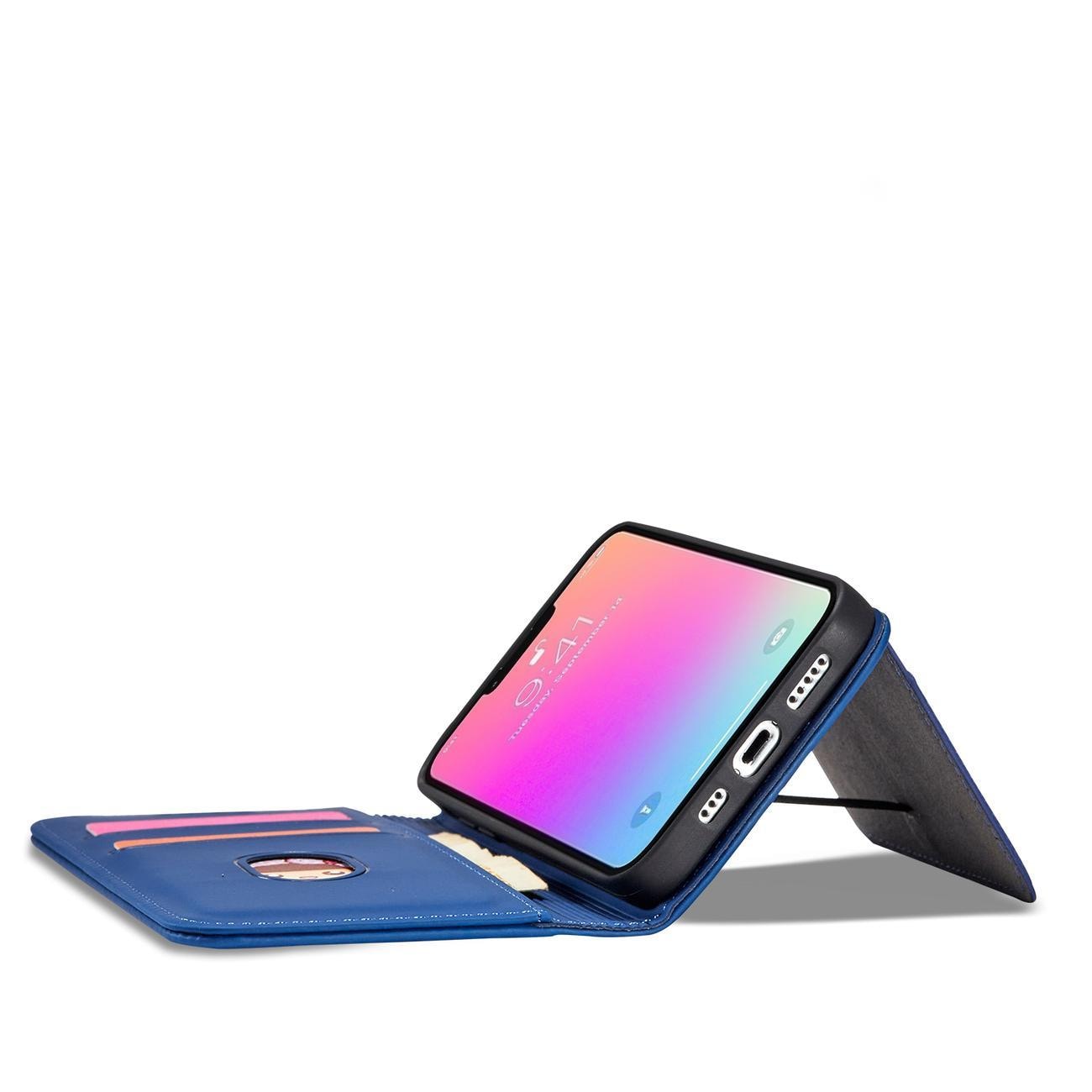 Magnet Kortveske for iPhone 14 flip cover lommebokstativ blå