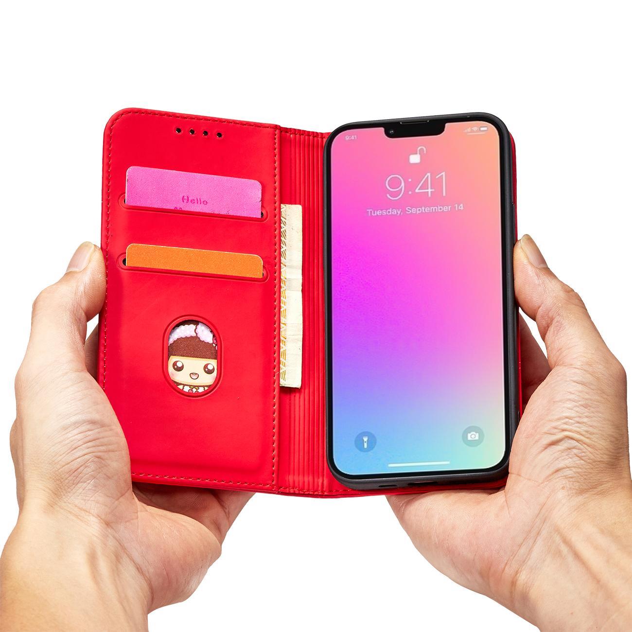 $ 0000062n Kortveske etui for $ 0000010n 14 Plus flip cover lommebok stativ rød