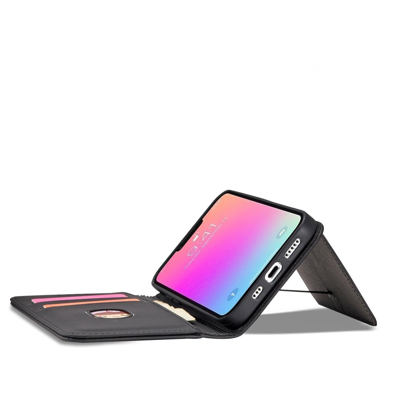 Magnet Kortveske for iPhone 14 Pro flip cover lommebokstativ svart