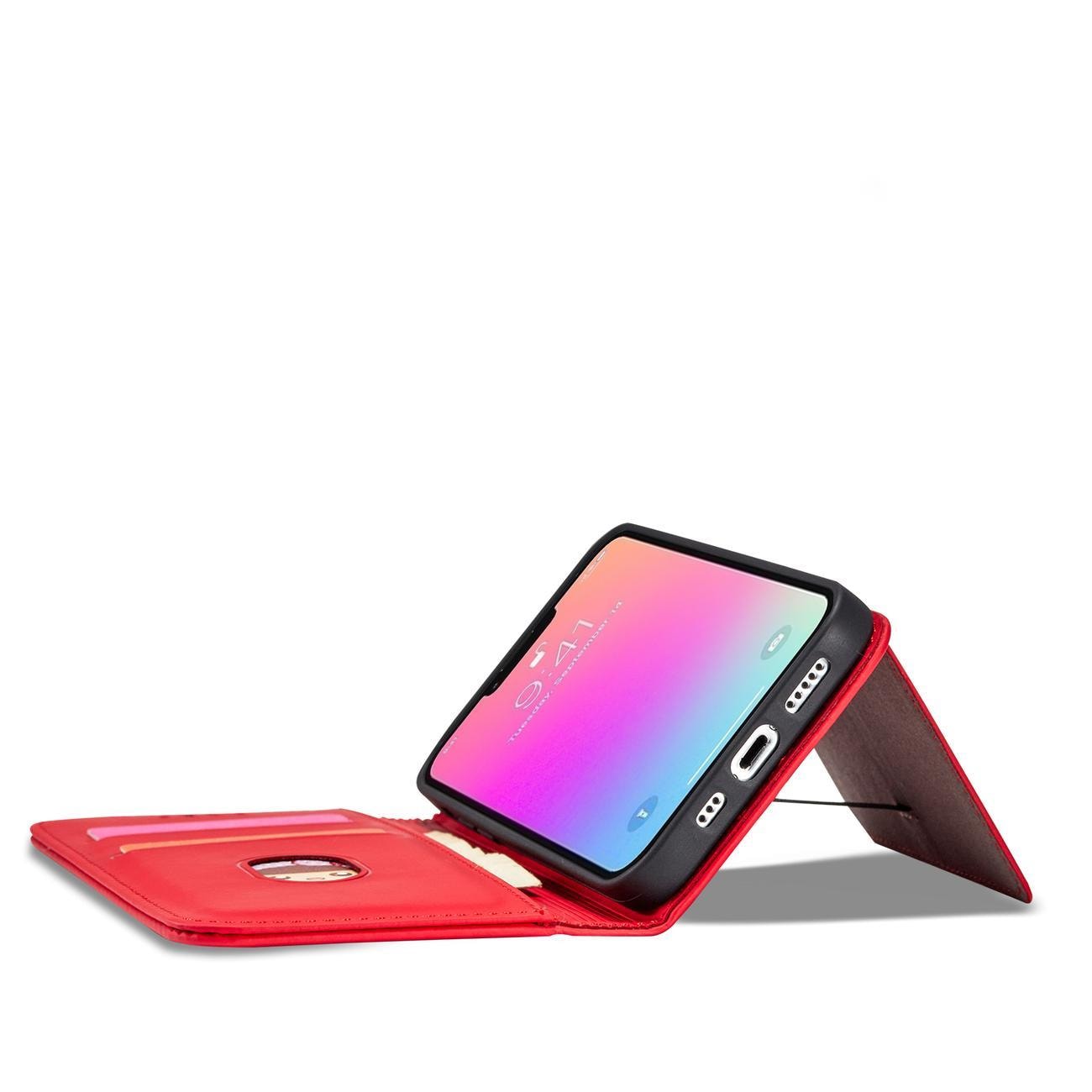 Magnet Kortveske for iPhone 14 Pro flip cover lommebokstativ rød