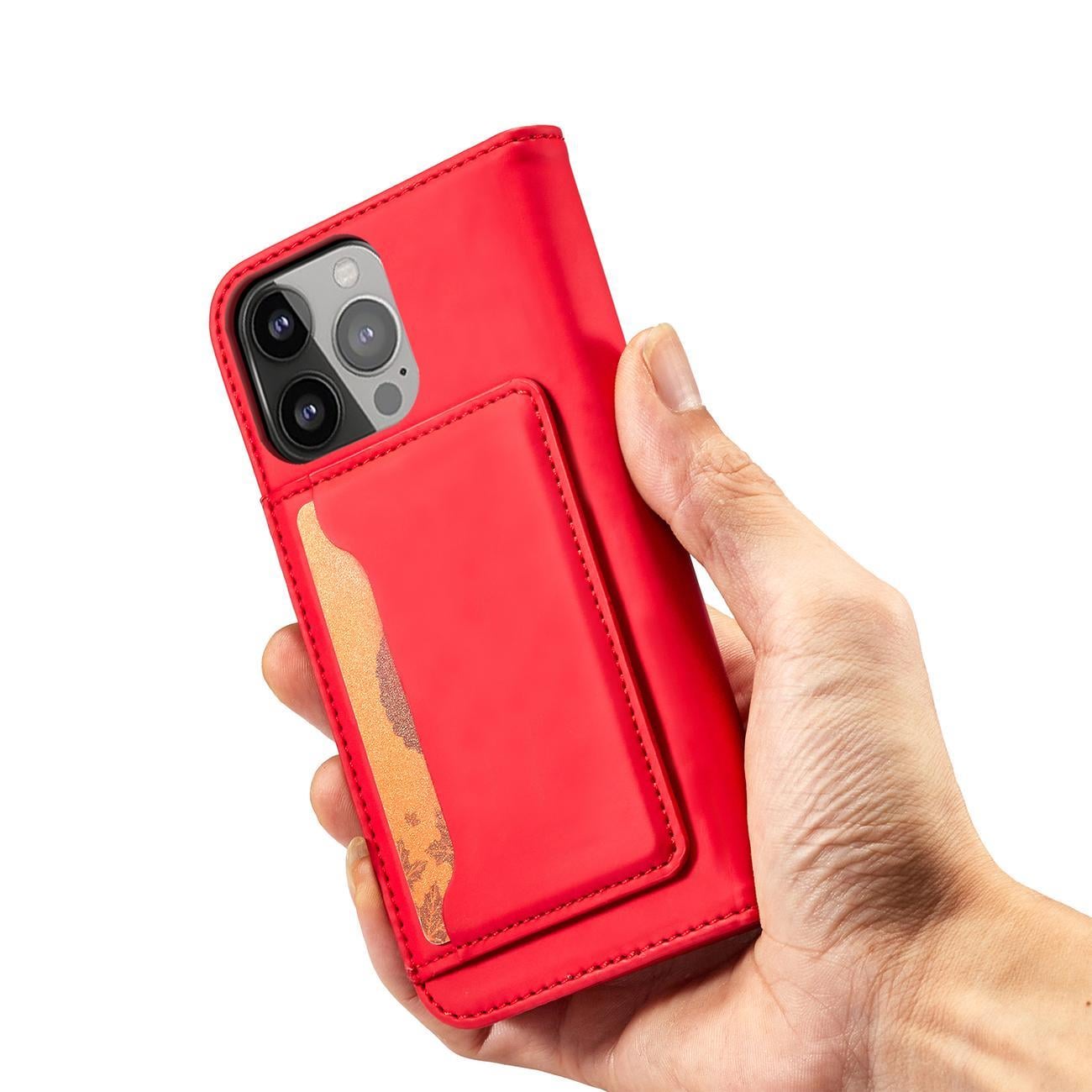 Magnet Kortveske for iPhone 14 Pro flip cover lommebokstativ rød