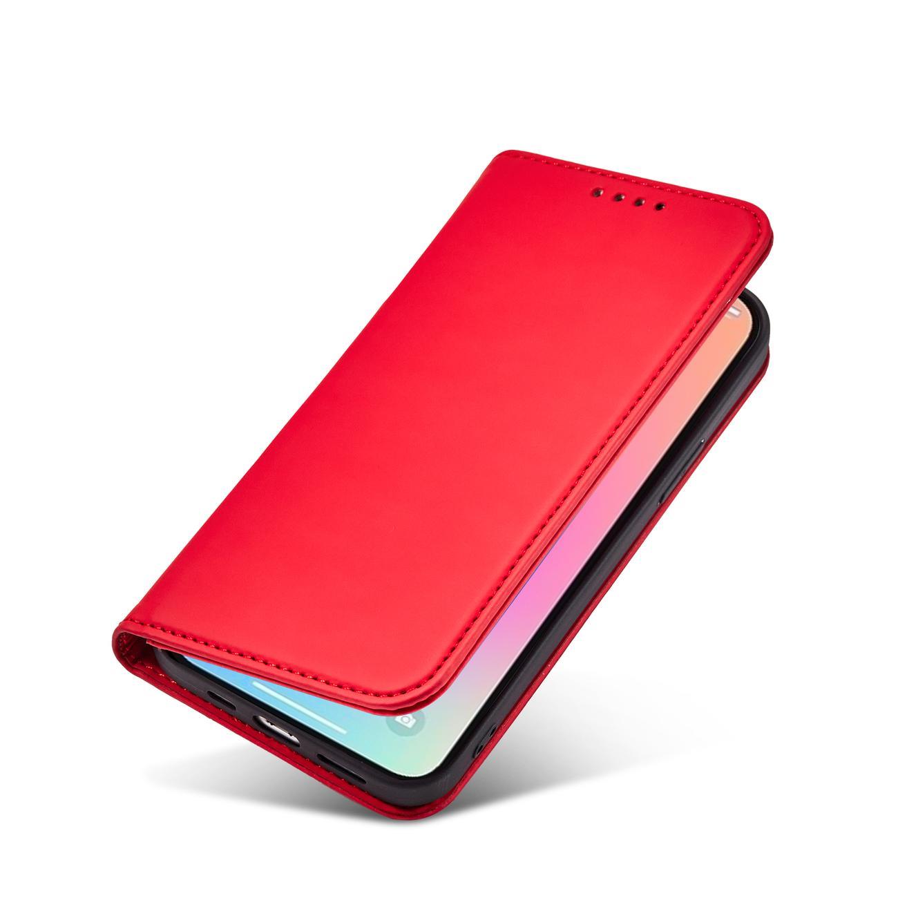 Magnet Kortveske for iPhone 14 Pro Max flip cover lommebok stativ rød