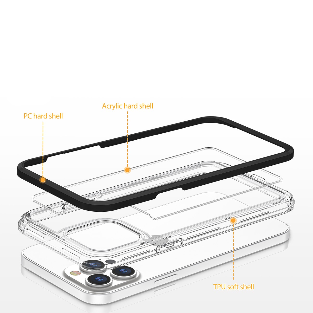 Gjennomsiktig 3-i-1-etui for iPhone 14 Pro silikondeksel med ramme svart