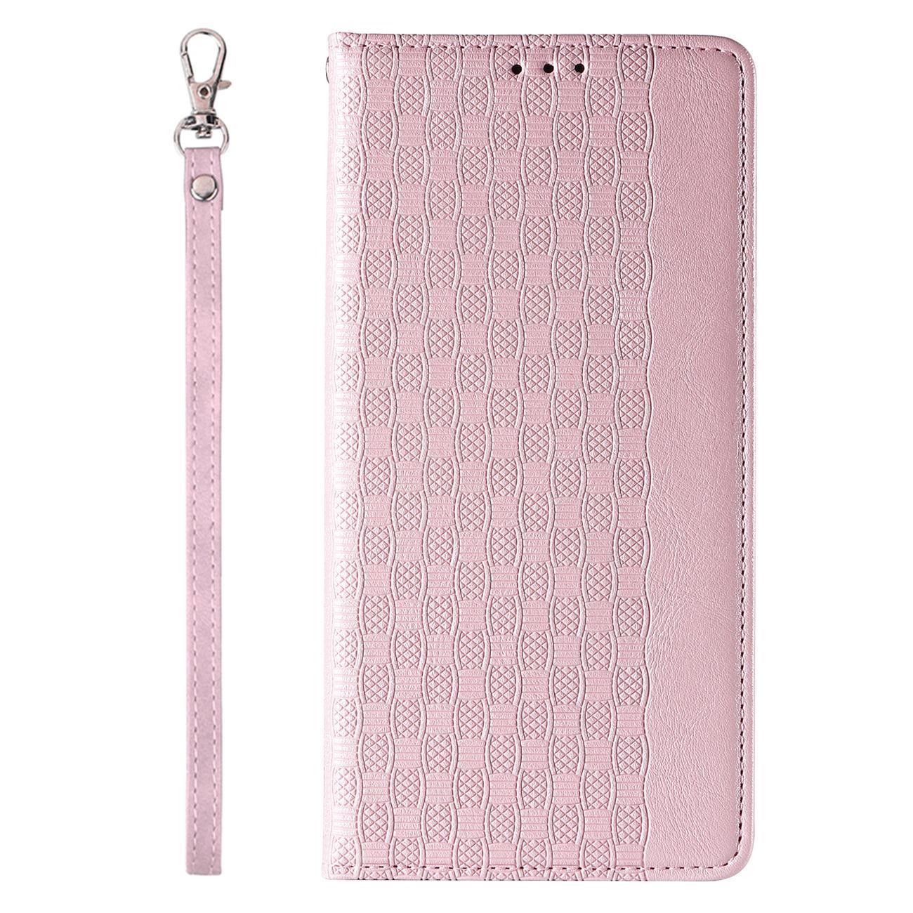 Magnet Strap Case Case For iPhone 14 Pro Max Flip Wallet Mini Lanyard Stand Pink