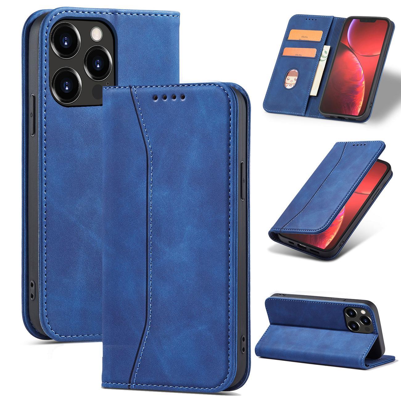 Magnet Fancy Case-etui for iPhone 14 Pro flip cover lommebokstativ blå