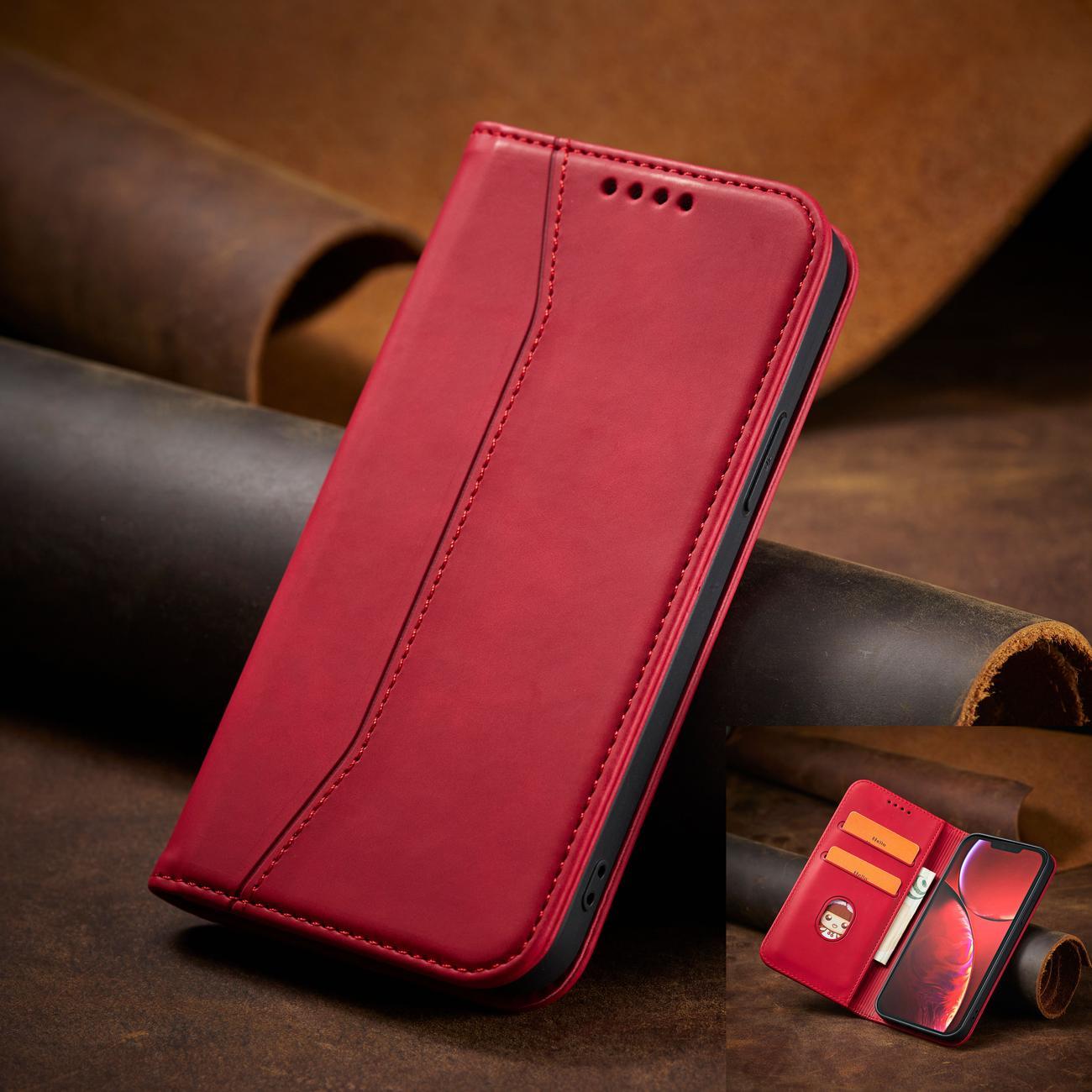 Magnet Fancy Case-etui for iPhone 14 Pro Max flip cover lommebokstativ rød