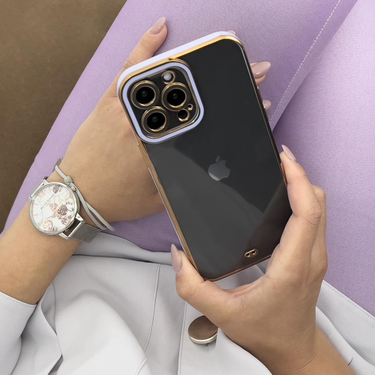 Moteveske for iPhone 12 Pro Gold Frame Gel Cover Purple