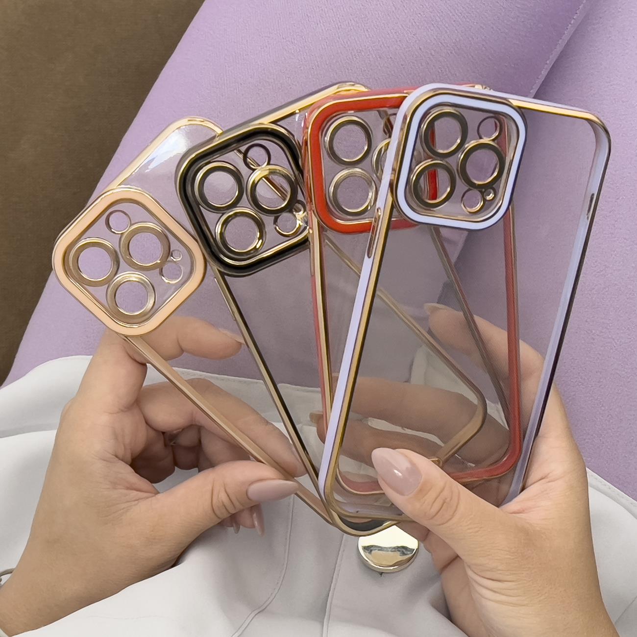 Moteveske for iPhone 12 Pro Gold Frame Gel Cover Purple