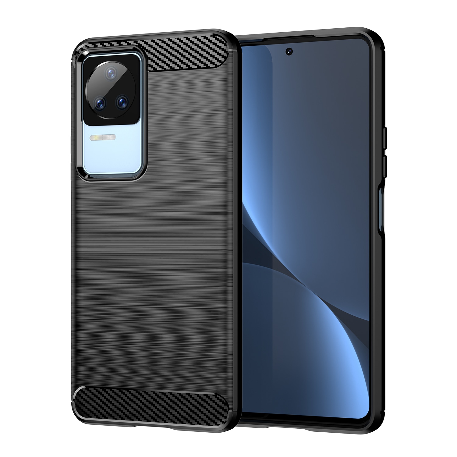 Carbon Case for Xiaomi Poco F4 5G fleksibel silikon karbon deksel svart