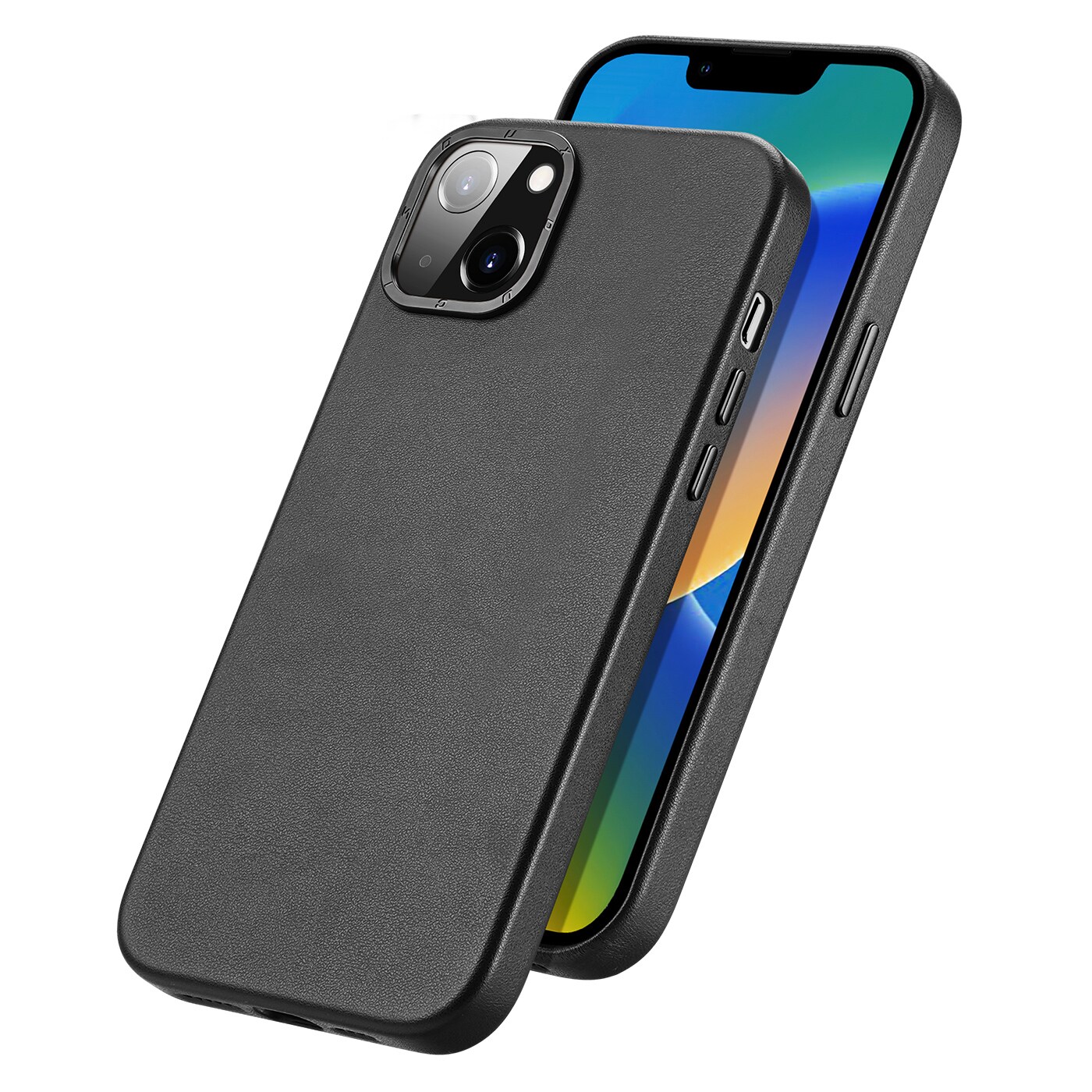 Dux Ducis Grit Leather Case for iPhone 14 Plus Elegant deksel i kunstlær (MagSafe-kompatibel) Svart