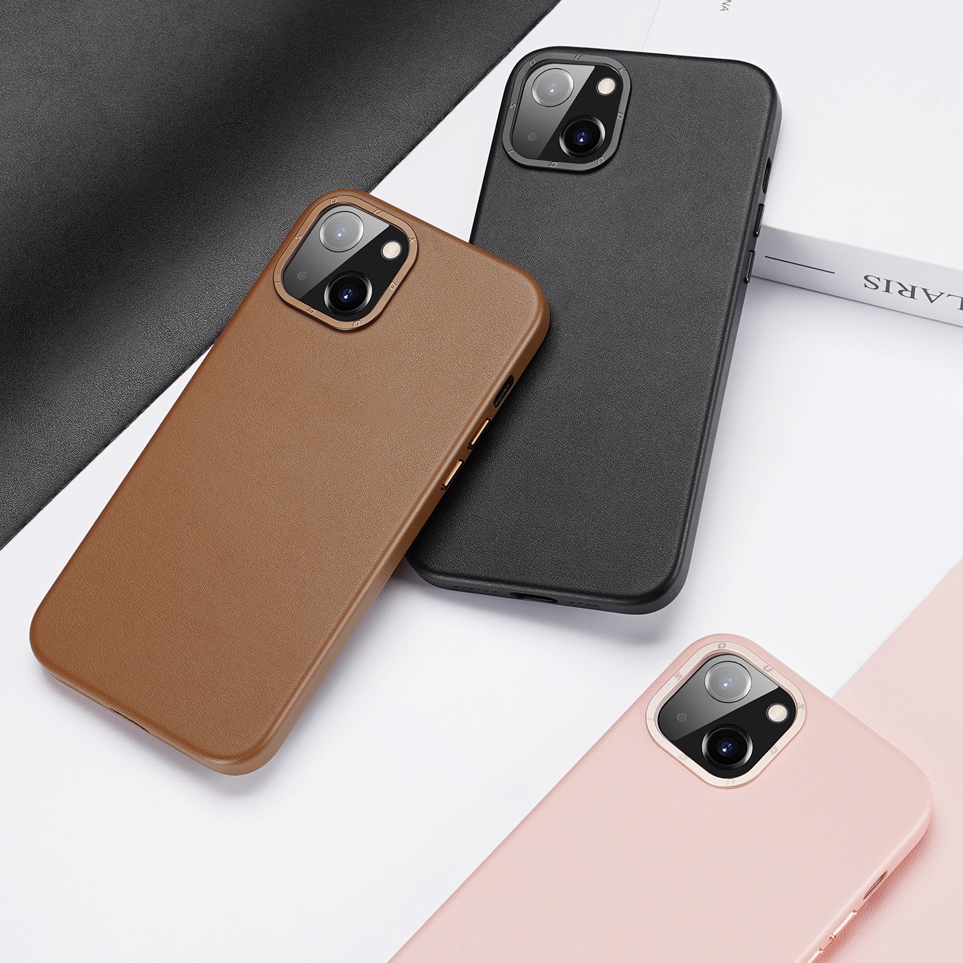 Dux Ducis Grit Leather Case for iPhone 14 Plus Elegant deksel i kunstlær (MagSafe-kompatibel) Svart