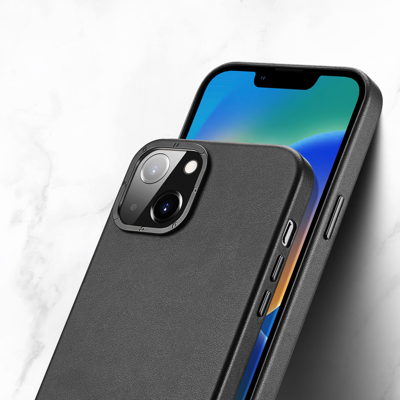 Dux Ducis Grit Leather Case for iPhone 14 Plus Elegant deksel i kunstlær (MagSafe-kompatibel) Svart