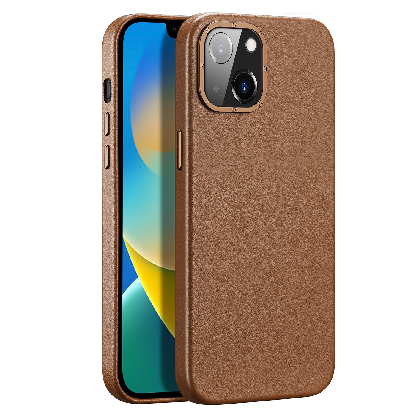Dux Ducis Grit Leather Case for iPhone 14 Plus Elegant deksel i kunstlær (MagSafe-kompatibel) Brun