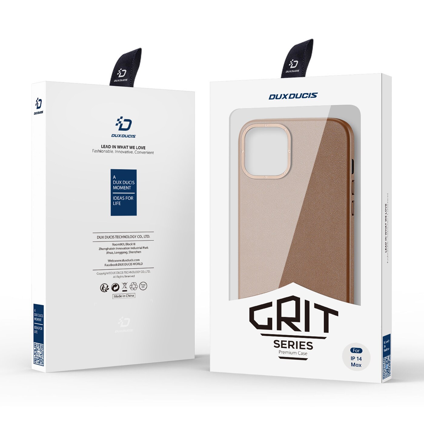 Dux Ducis Grit Leather Case for iPhone 14 Plus Elegant deksel i kunstlær (MagSafe-kompatibel) Brun