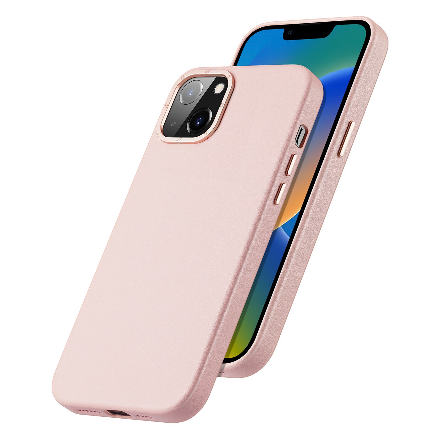 Dux Ducis Grit Leather Case for iPhone 14 Plus Elegant deksel i kunstlær (MagSafe-kompatibel) Rosa