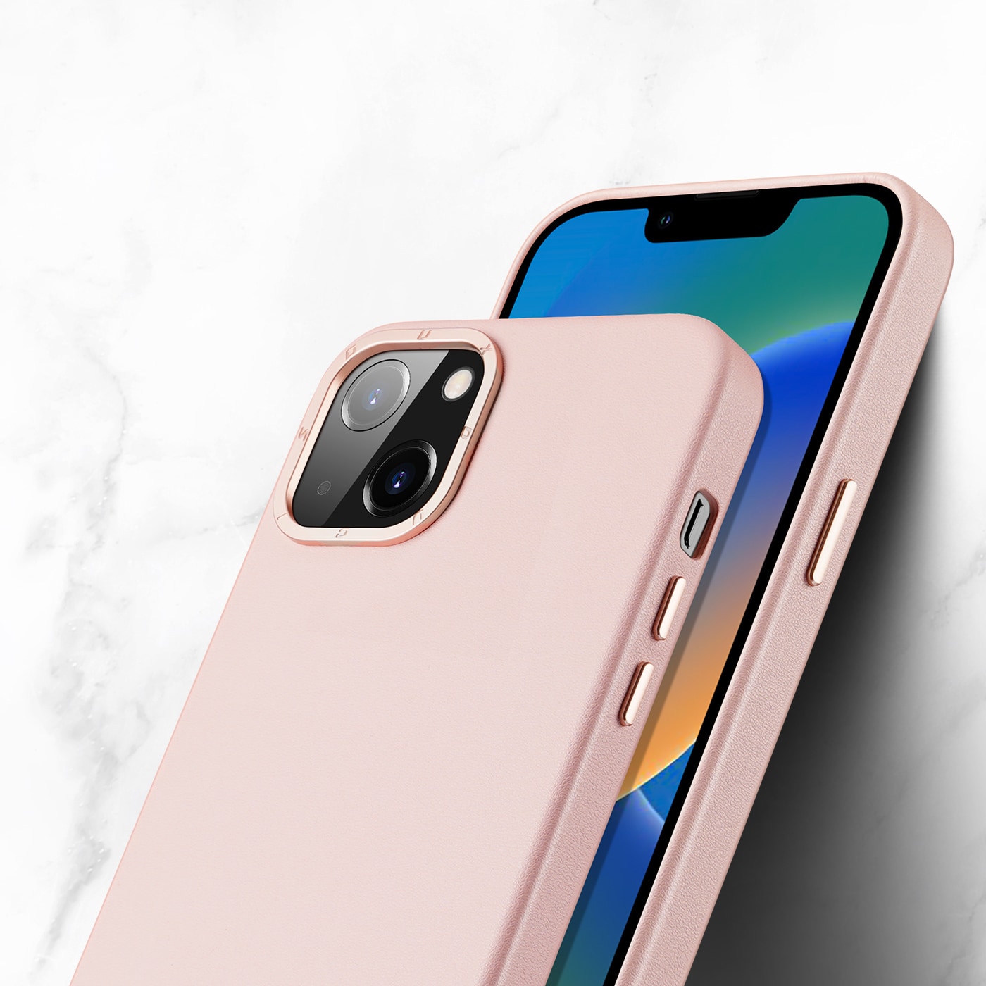 Dux Ducis Grit Leather Case for iPhone 14 Plus Elegant deksel i kunstlær (MagSafe-kompatibel) Rosa