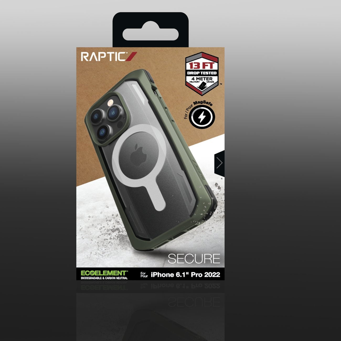 Raptic X-Doria Secure Case iPhone 14 Pro med MagSafe pansrede deksel grønn