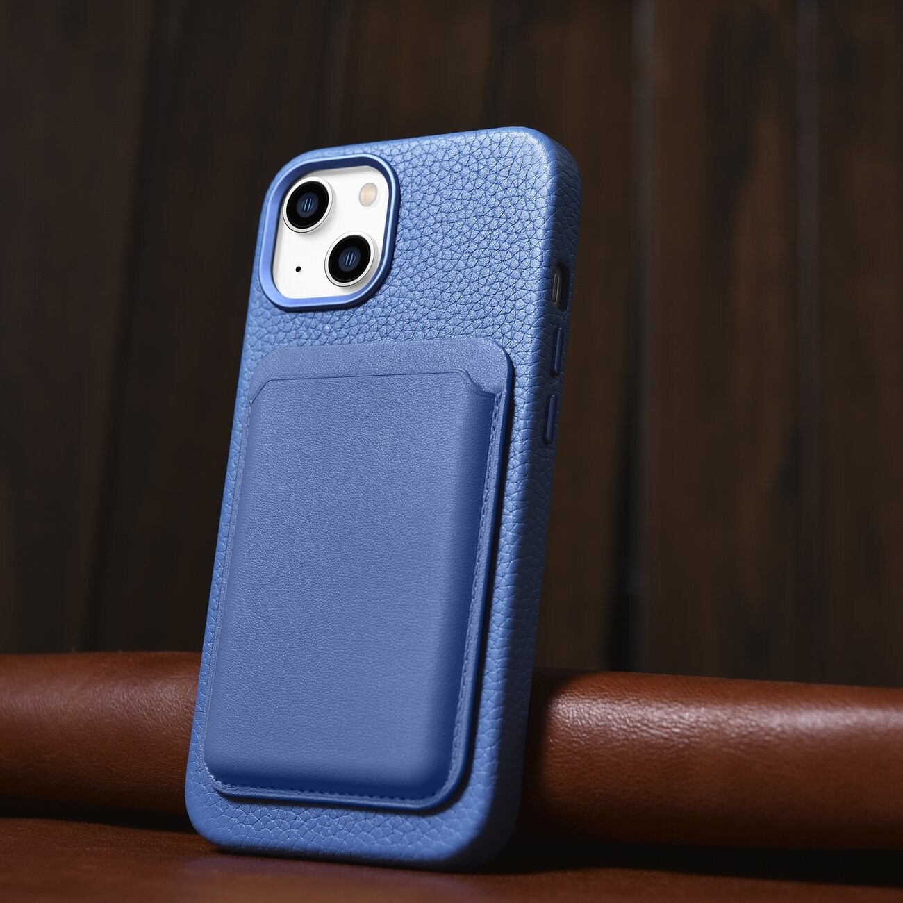 iCarer Litchi Premium læretui iPhone 14 Plus MagSafe Magnetisk Lyseblå (WMI14220711-LB)
