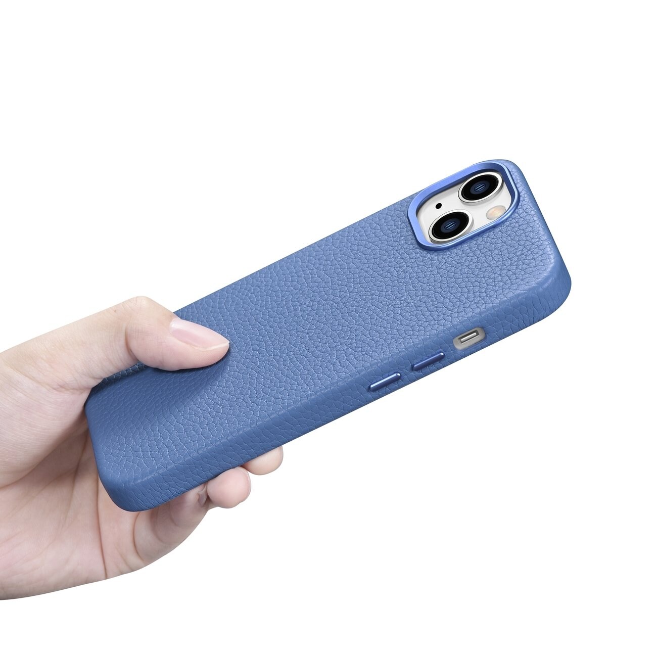 iCarer Litchi Premium læretui iPhone 14 Plus MagSafe Magnetisk Lyseblå (WMI14220711-LB)