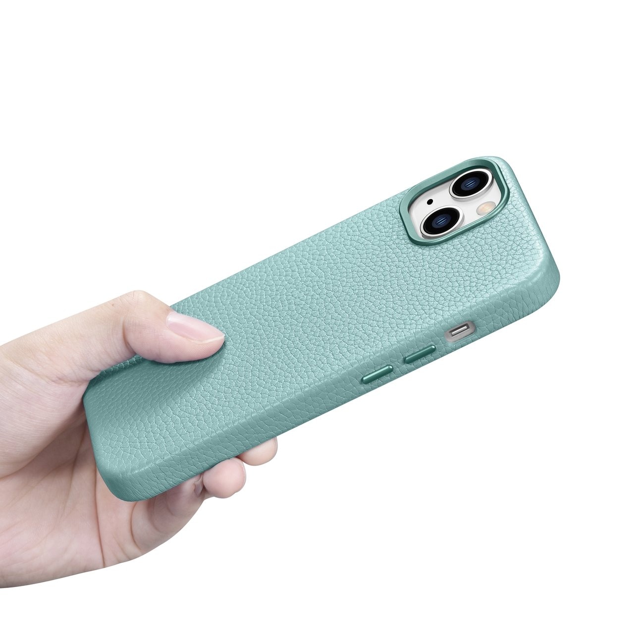 iCarer Litchi Premium lærveske iPhone 14 Plus magnetisk lærveske med MagSafe Green (WMI14220711-GN)