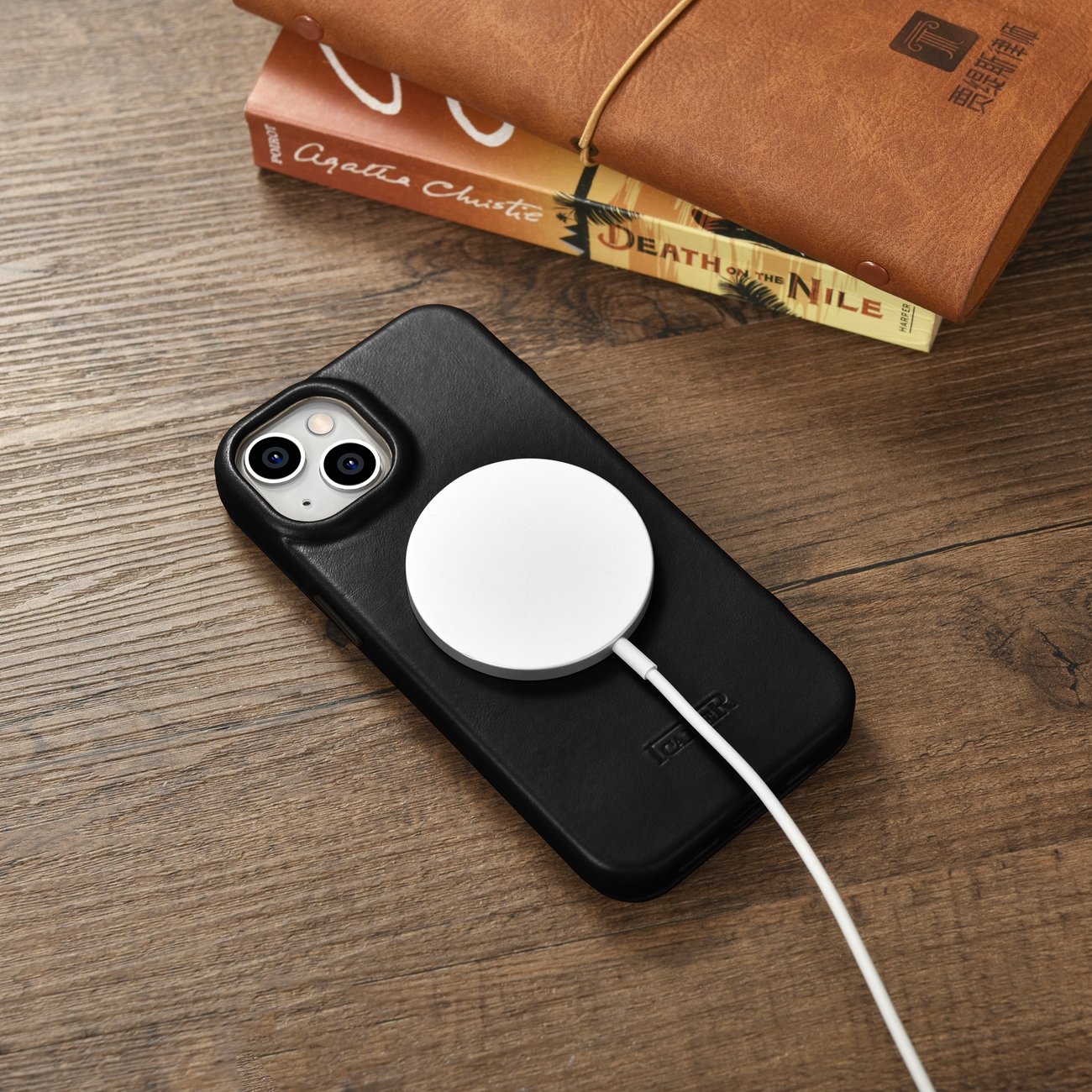 iCarer CE Oil Wax Premium Folio-etui i læder til iPhone 14 Plus Magnetisk Flip MagSafe Black