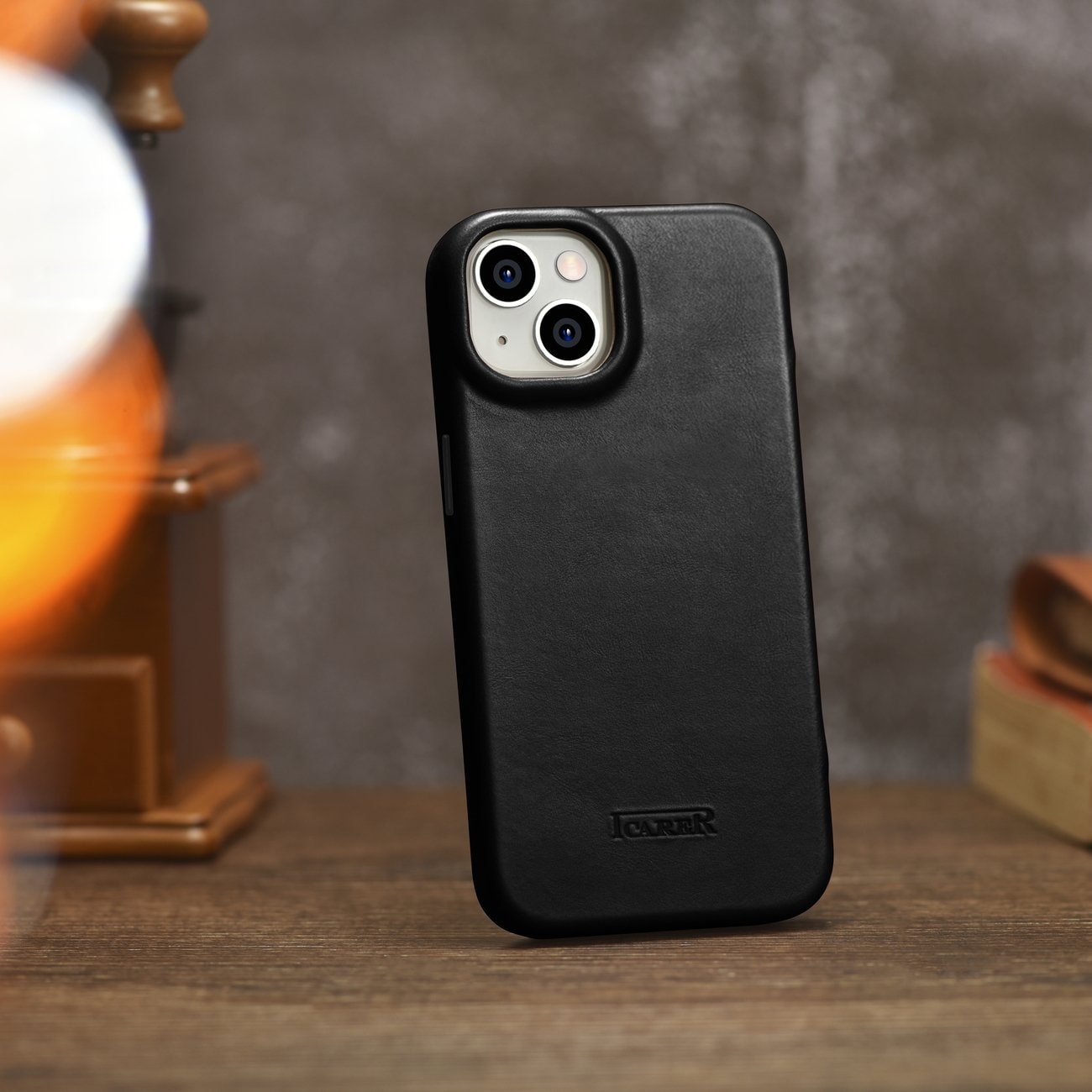 iCarer CE Oil Wax Premium Folio-etui i læder til iPhone 14 Plus Magnetisk Flip MagSafe Black