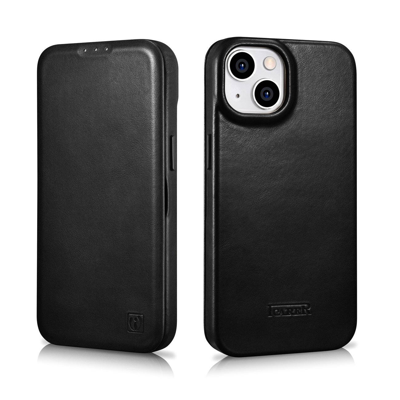 iCarer CE Oil Wax Premium Folio-etui i læder til iPhone 14 Plus Magnetisk Flip MagSafe Black