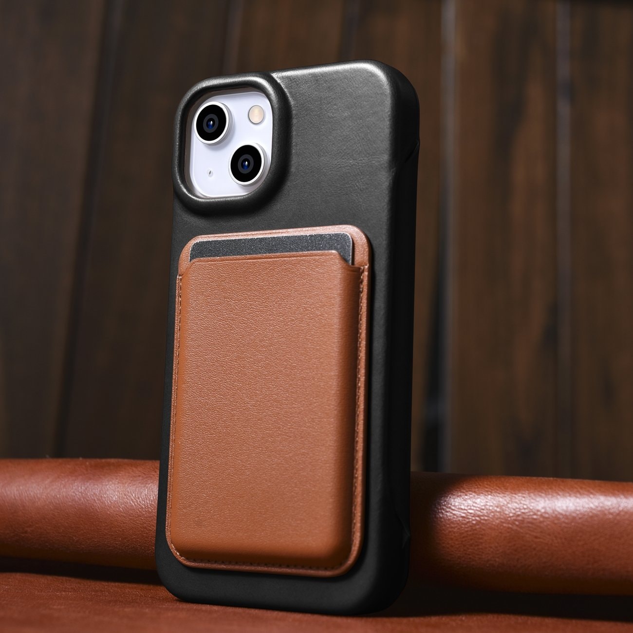 iCarer CE Oil Wax Premium Folio-etui i læder til iPhone 14 Plus Magnetisk Flip MagSafe Black