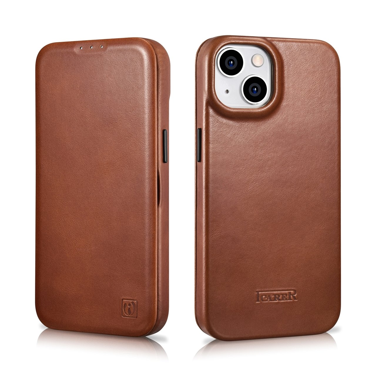 iCarer CE Oil Wax Leather Folio Case iPhone 14 Plus MagSafe Flip Case Brown (AKI14220707-BN)