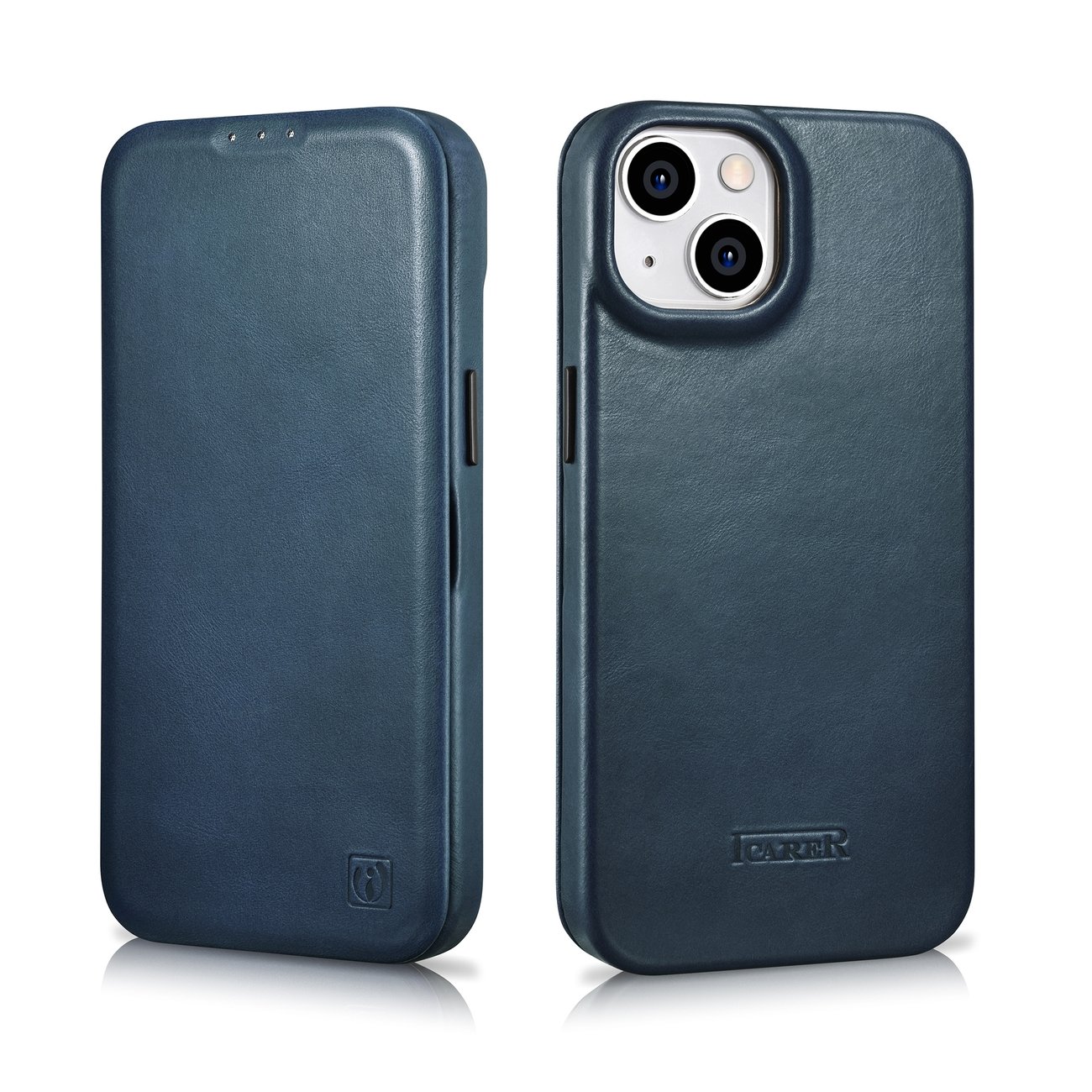 iCarer CE Oil Wax Leather Folio Case iPhone 14 Plus MagSafe Magnet Flip Blue (AKI14220707-BU)