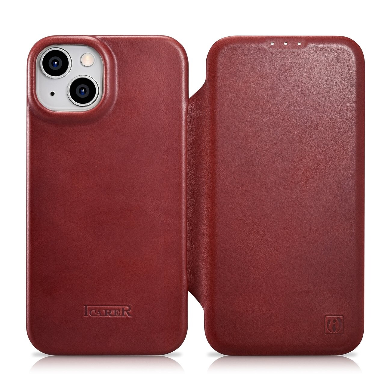 iCarer CE Oil Wax Premium Folio-iPhone 14 Plus Magnetisk flip MagSafe Etui Red (AKI14220707-RD)