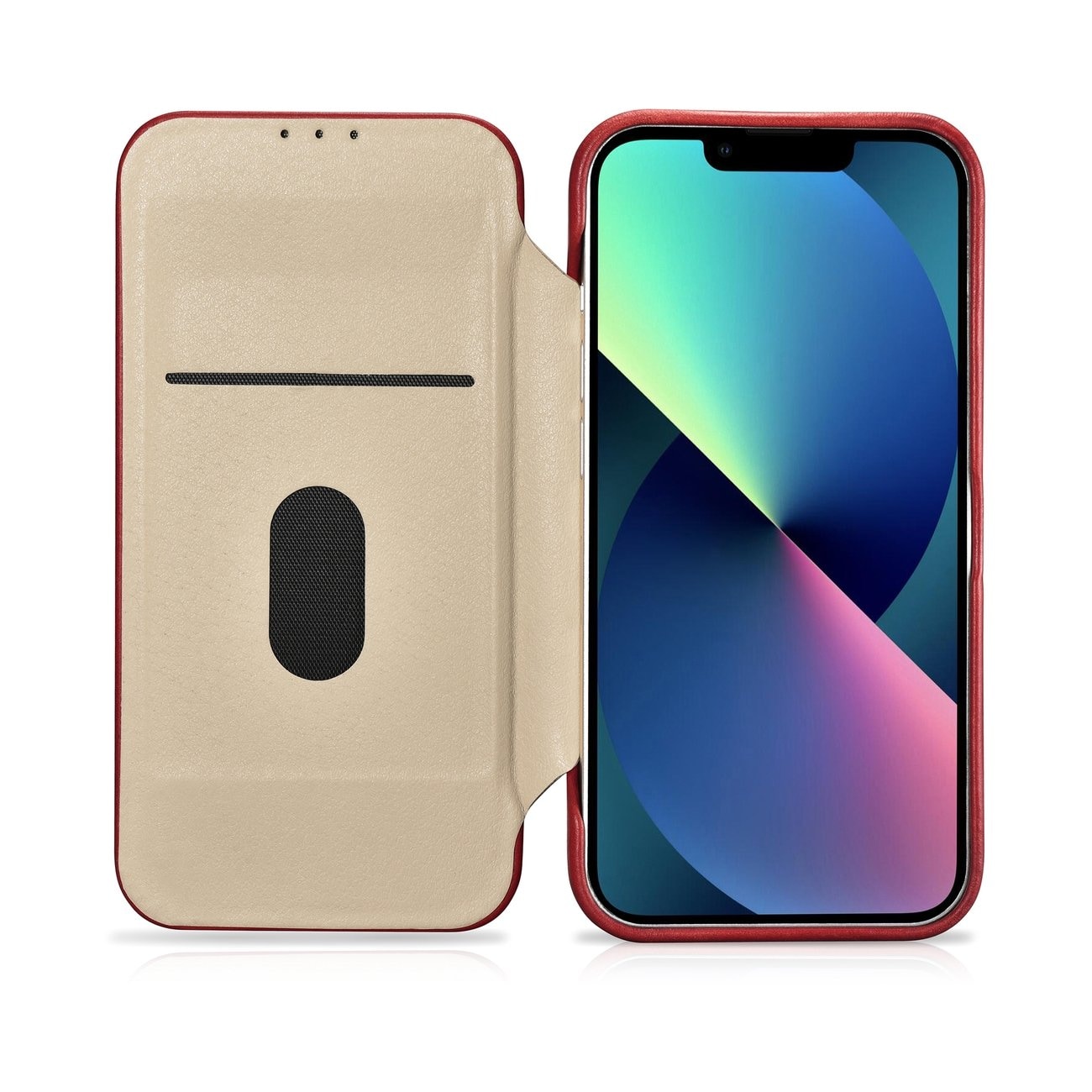 iCarer CE Oil Wax Premium Folio-iPhone 14 Plus Magnetisk flip MagSafe Etui Red (AKI14220707-RD)