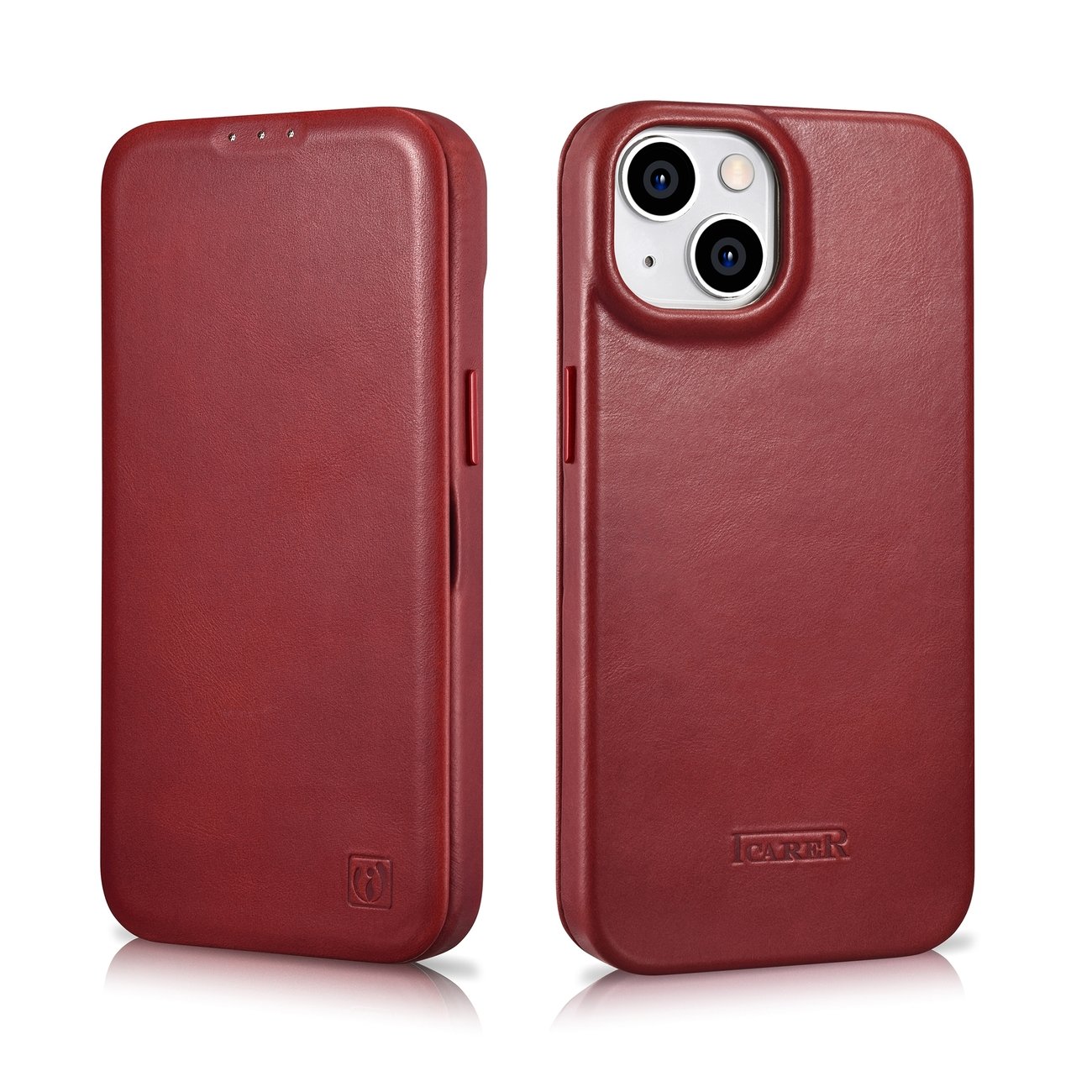 iCarer CE Oil Wax Premium Folio-iPhone 14 Plus Magnetisk flip MagSafe Etui Red (AKI14220707-RD)