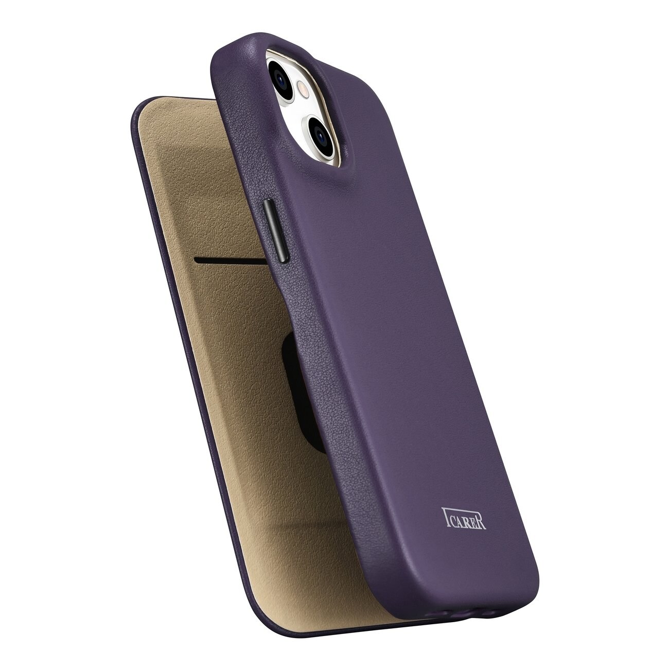 iCarer CE Folio-etui i læder til iPhone 14 Plus, Magnetisk, MagSafe, Mørk lilla (WMI14220715-DP)