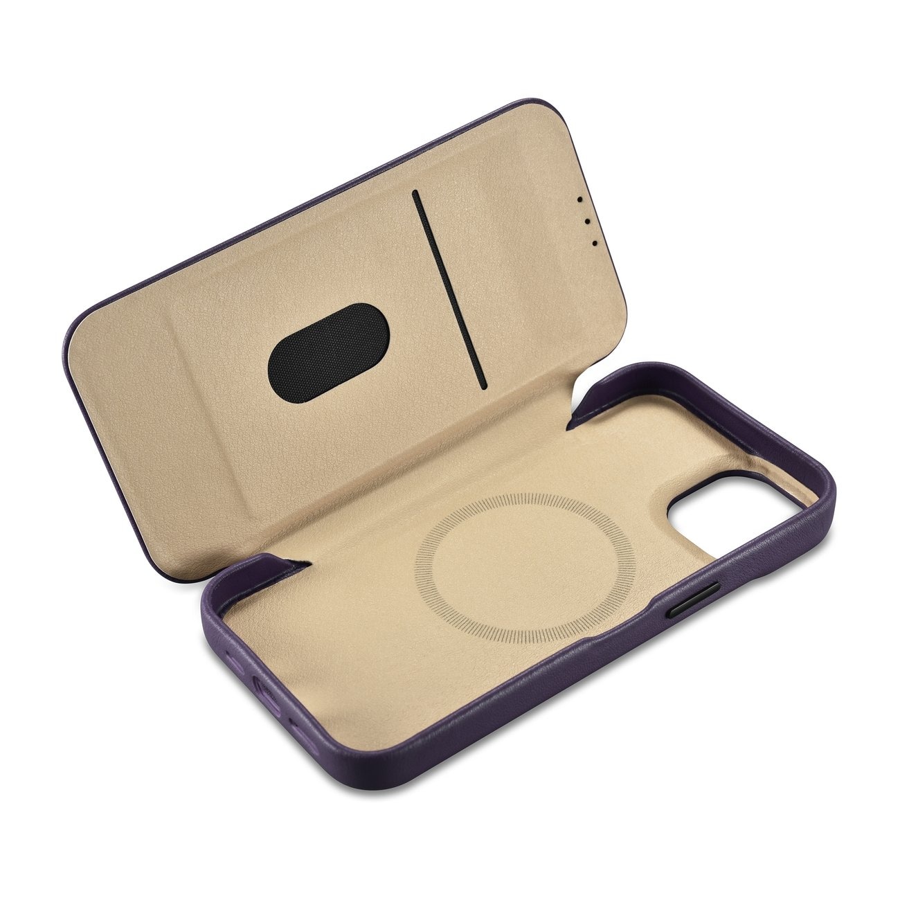 iCarer CE Folio-etui i læder til iPhone 14 Plus, Magnetisk, MagSafe, Mørk lilla (WMI14220715-DP)