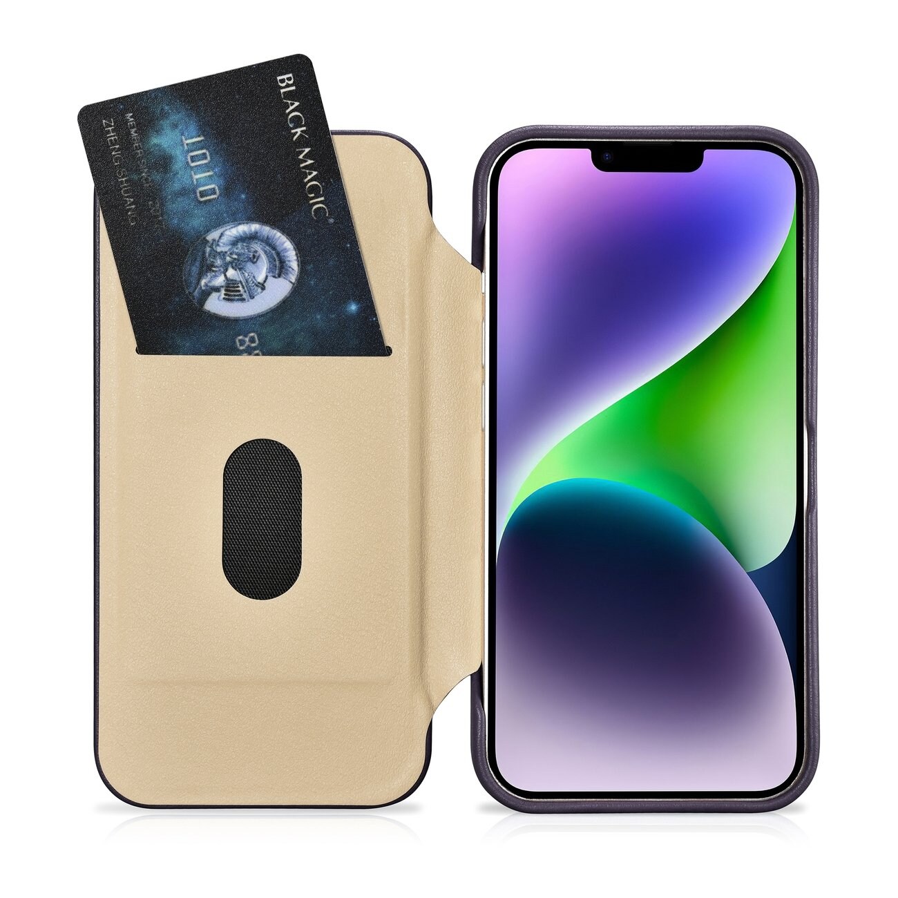 iCarer CE Folio-etui i læder til iPhone 14 Plus, Magnetisk, MagSafe, Mørk lilla (WMI14220715-DP)