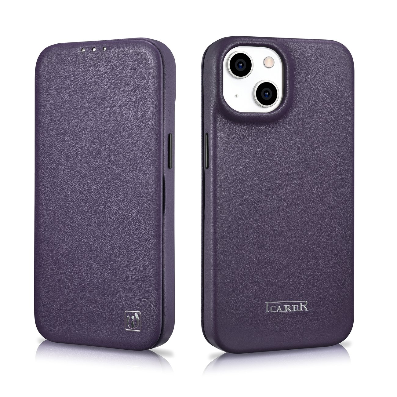 iCarer CE Folio-etui i læder til iPhone 14 Plus, Magnetisk, MagSafe, Mørk lilla (WMI14220715-DP)
